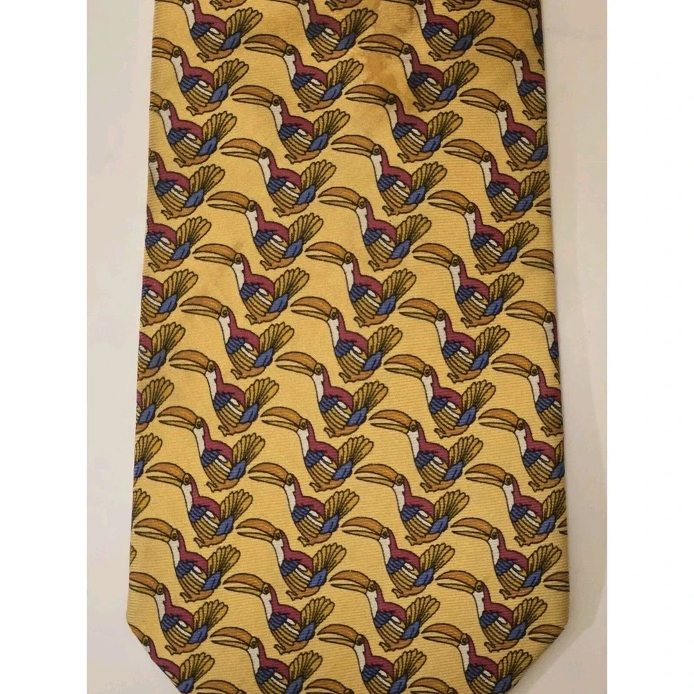 Paul Frederick All Silk Necktie Pelican Bird Yellow 58